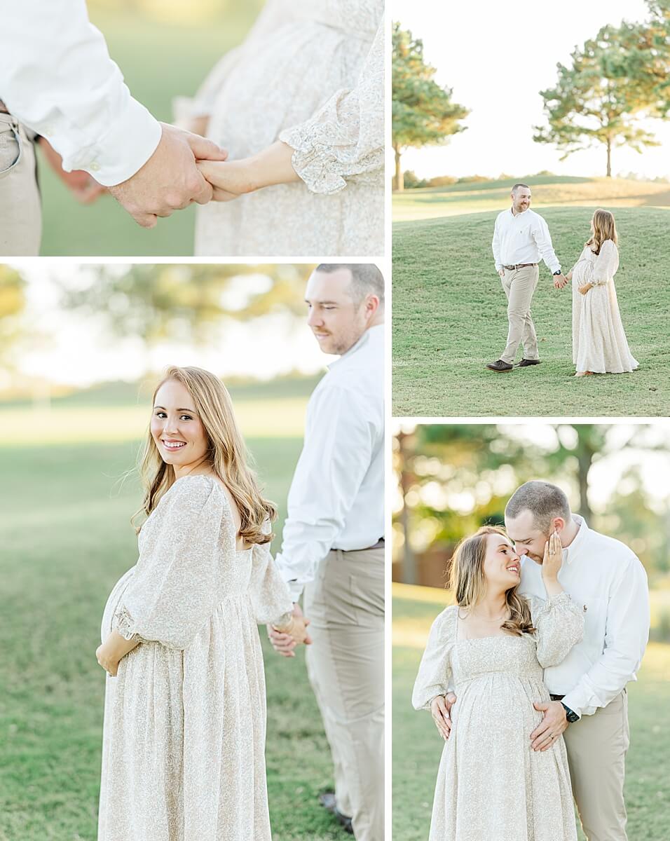 maternity photos with married couple on golf course near new bern nc